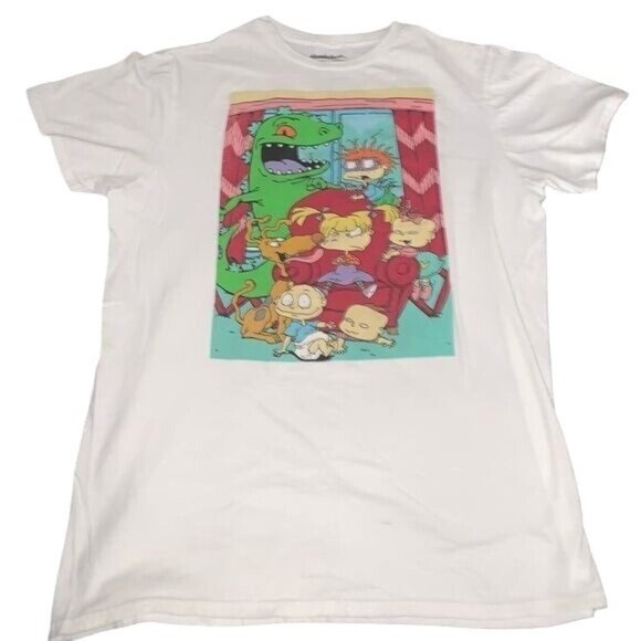 Nickelodeon Rugrats White Graphic T-Shirt Featuring 2021 Viacom Design M 100% Co - Picture 1 of 5